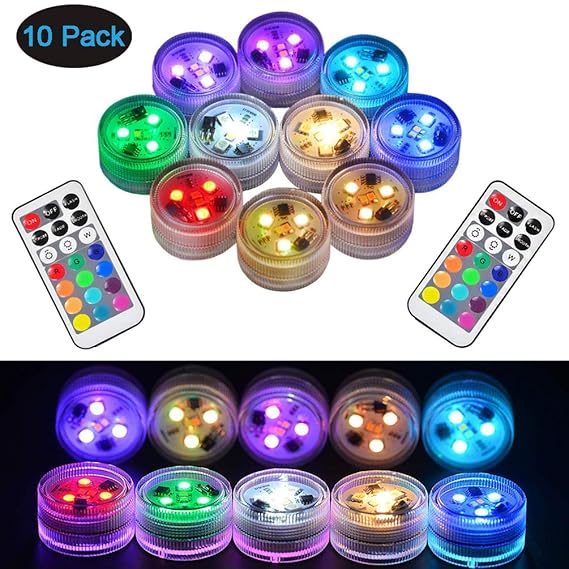 10pcs RGB Unterwasser LED Leuchten Tauch Multicolor 100% Wasserdichte LED Kerze Teelicht CR2450 Stimmungslicht Batteriebetrie