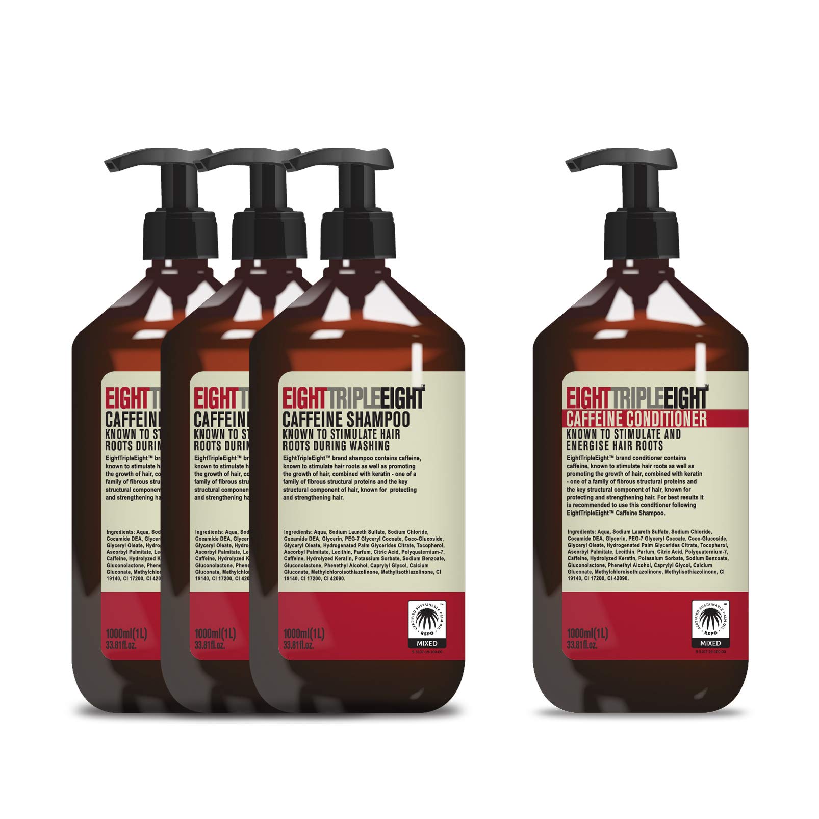 Eight Triple Eight Caffeine 3x Shampoo & 1x Conditioner 1L