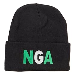 e4Hats.com Nigeria Embroidered Long Beanie - Black