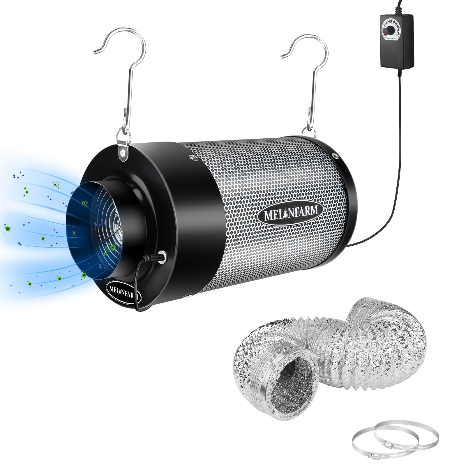 Photo 1 of MELONFARM Air Filtration Kit 4", Built-in 14cm Fan Low Nois Carbon Filter with 12-Speed Controller, 8' Ducting, Cooling & Ventilation System for Grow Tents, Indoor Gardening, Hydroponics 4“x12.6"