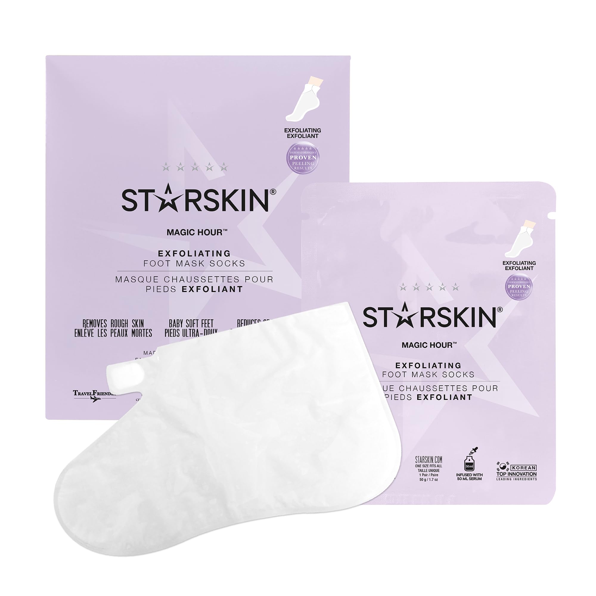 STARSKIN Magic Hour 1x50g, Exfoliating Foot Mask Sock with Lactic and Glycolic Acid, Gently Removes Calluses and Dead Skin for Effective Peeling, K Beauty Skincare