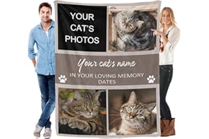Custom Blanket Cat Memorial Gifts Custom Blanket with Picture and Name for Cat, Photo Blanket Personalized Throw Blanket Memo