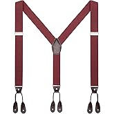 AWAYTR Mens Brown Button End Suspenders - Adjustable Elastic Y Shape Tuxedo Suspender