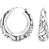 LeCalla 925 Sterling Silver Filigree Hoop Earrings for Women | Antique Oxidized Click-Top Hoop Earring Jewelry | Women's Small Chunky Filigree Earring