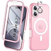 BANLEA Compatible with iPhone 16 Plus Case, Built-in Screen Protector, with Camera Lens Protector, [Compatible with MagSafe] Matte Back Full Body Phone Case, Protective Cover for 16 Plus 6.7" (Pink)