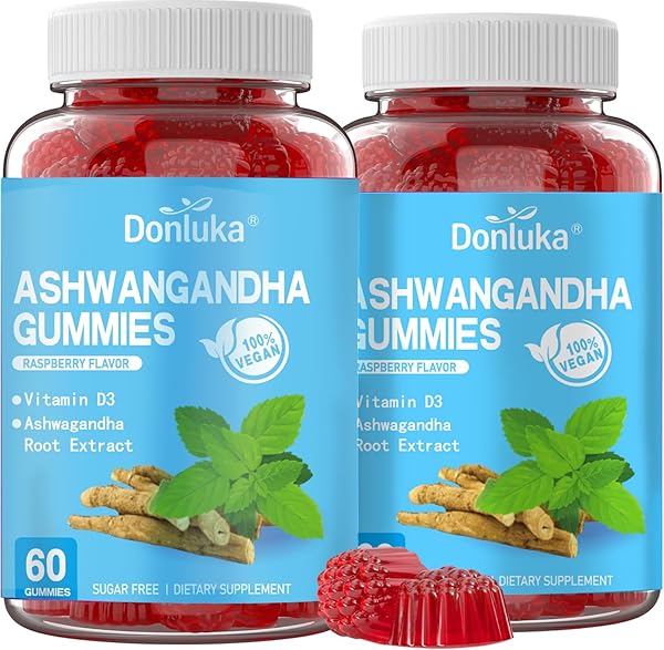 DONLUKA SUPPLEMENT FOR SLEEP, ASHWAGANDHA AND VITAMIN D3 GUMMIES, 120 COUNT, BOOST ENERGY, SUPPORTS CALMNESS, SUPPORTS STEADY ENERGY LEVELS, SUGAR FREE, NON-GMO (2 PACK)