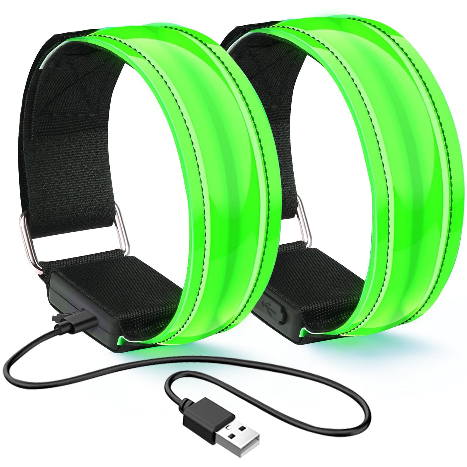 flintronic Rechargeable LED Armband 2 Packs Flashing Reflective Running Lights Safety Sport Armband USB Rechargeable Unisex for Night Running, Jogging, Outdoor Sports, Climing（Green）