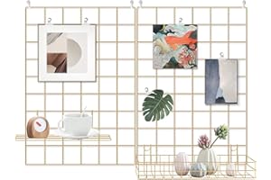 BULYZER Grid Wire Board,for Memo Picture Panel Wall Decoration for Room Office Mat Photo Hanging Art Display Frames Desk Storage Organizer,17.3" x 11.8"(2Pack) (Gold)