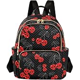 Mozuya Cherry Skull Backpack Purse for Women Girls Black Fashion Back Pack Small Mini Daypacks Purse for Hiking Traveling College M