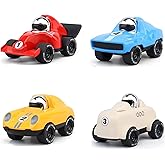 Elementoy 4-Pack Alloy Press to Go Toy Cars, Die-cast Collectible Model Race Cars, Birthday Christmas Holiday Party Gift for Kids 3+, Adults, and Collectors, Multi-Color (Cars #1 to #4)