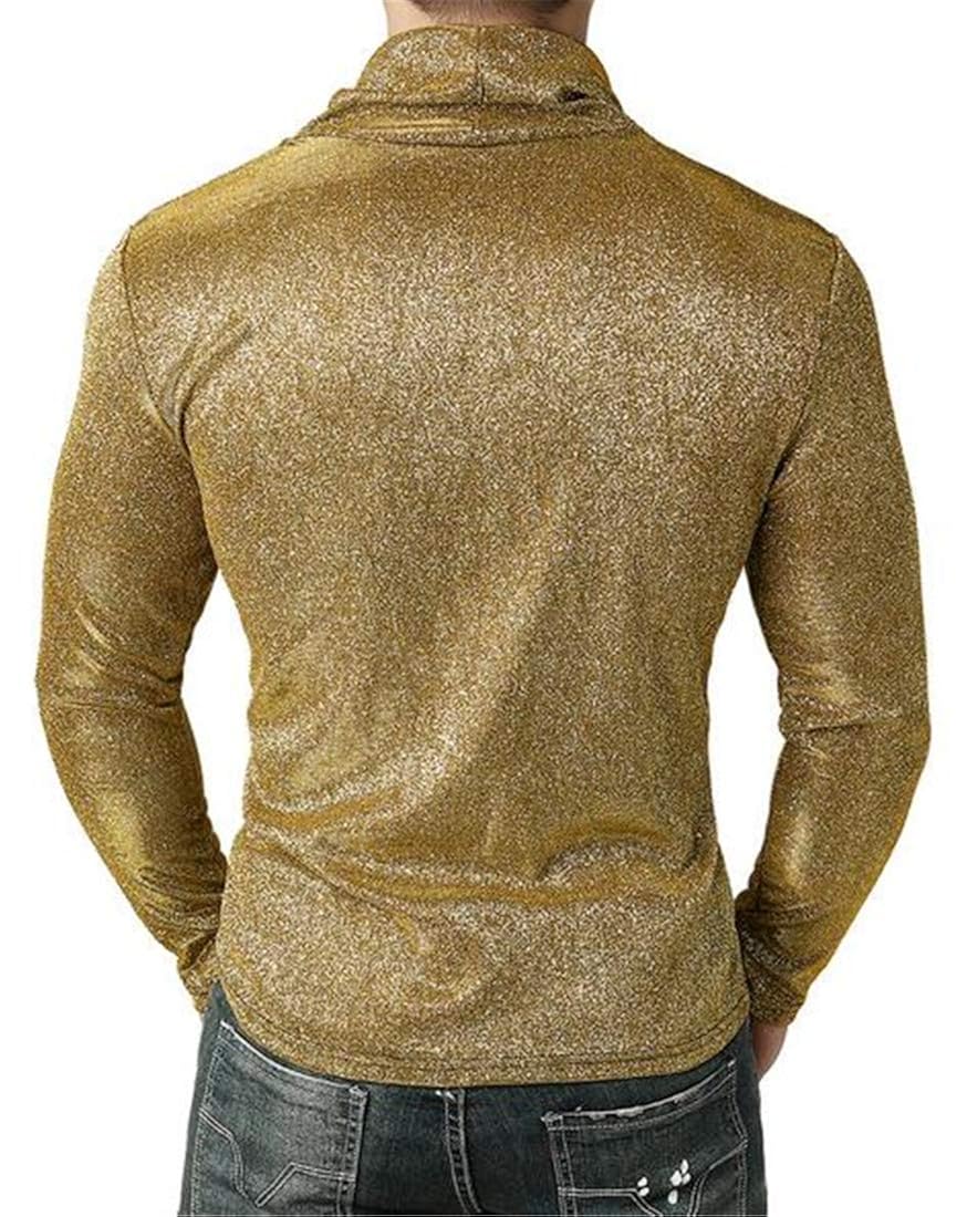 Sweatwater Men Long Sleeve Shiny Stylish Pullover Cowl Neck Clubwear Tops T-Shirt