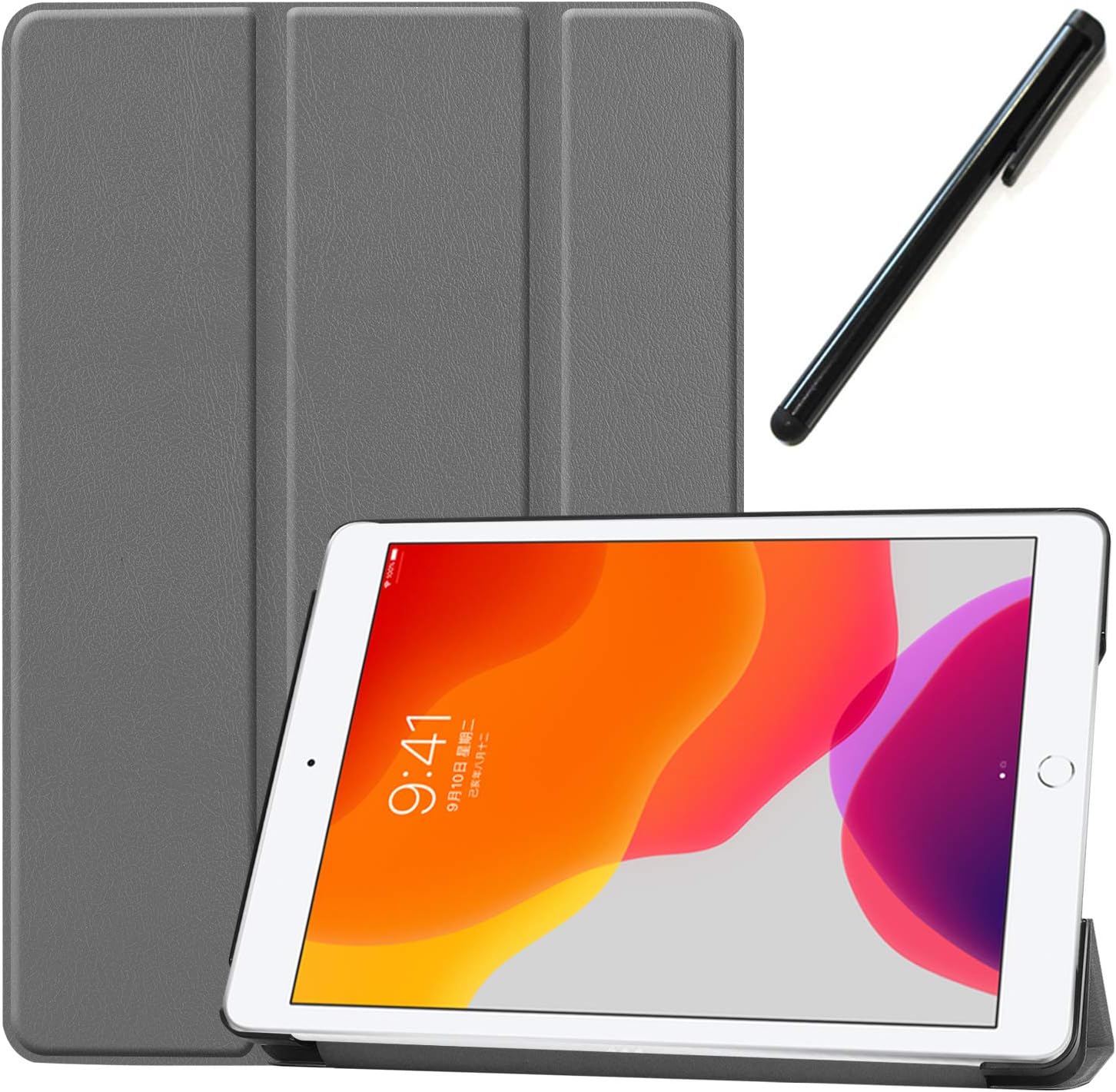WDSUN Folio Case for iPad 10.2 2019 (7th Generation), Slim Lightweight Smart Shell Stand Cover Protector with Auto Wake/Sleep for iPad 10.2 Inch 2019, Grey
