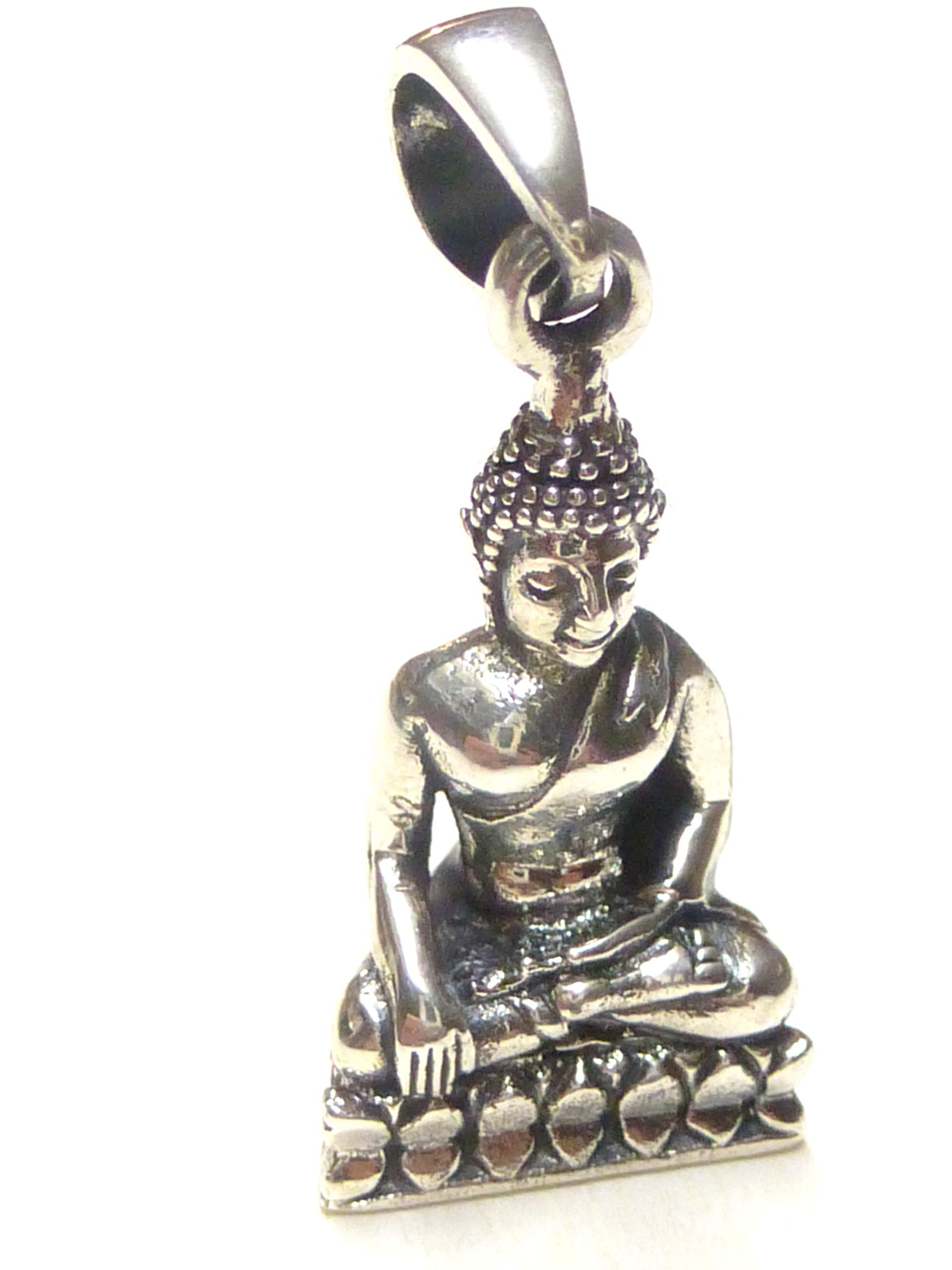 Silberschmuck - BG Buddha Pendant, 925 Sterling Silver - Sitting Buddha Chain Pendant, Protection Symbol & Good Luck Charm, Meditation Jewellery Unisex