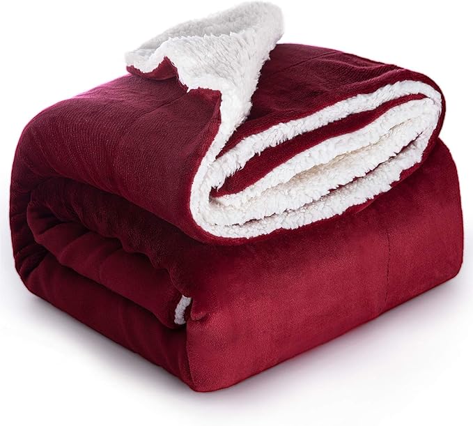 Bedsure Sherpa Blanket Red Double/Twin Size (150 x 200cm) Fleece Bed