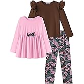 Arshiner Girls Clothes 3 Piece Set Ruffle Shirt Long Sleeve Bowknot Top and Floral Leggings Sets for 2-10 Years