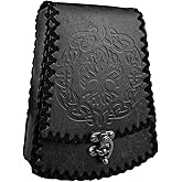 HiiFeuer Nordic Embossed Faux Leather Belt Bag, Medieval Retro Waist Bag, Vintage Portable Buckle Belt Pouch for Ren Faire (Black B)
