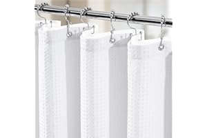 Vipfree 3 in 1 Shower Curtain Set, Waffle Shower Curtain and Liner Set with 12 Double Sided Shower Curtain Hooks, 258GSM Luxury Weighted Cloth Shower Curtains for Bathroom, 72 W x 72 H, White