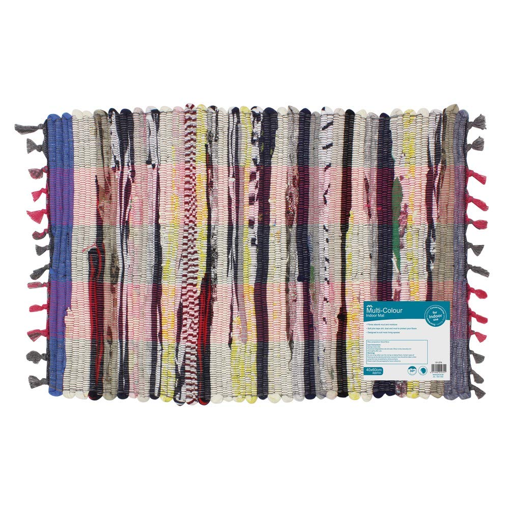 JVL Multi Colour Recycled Handmade Chindi Rug Rag Rug Door Floor Mat 40x60cm