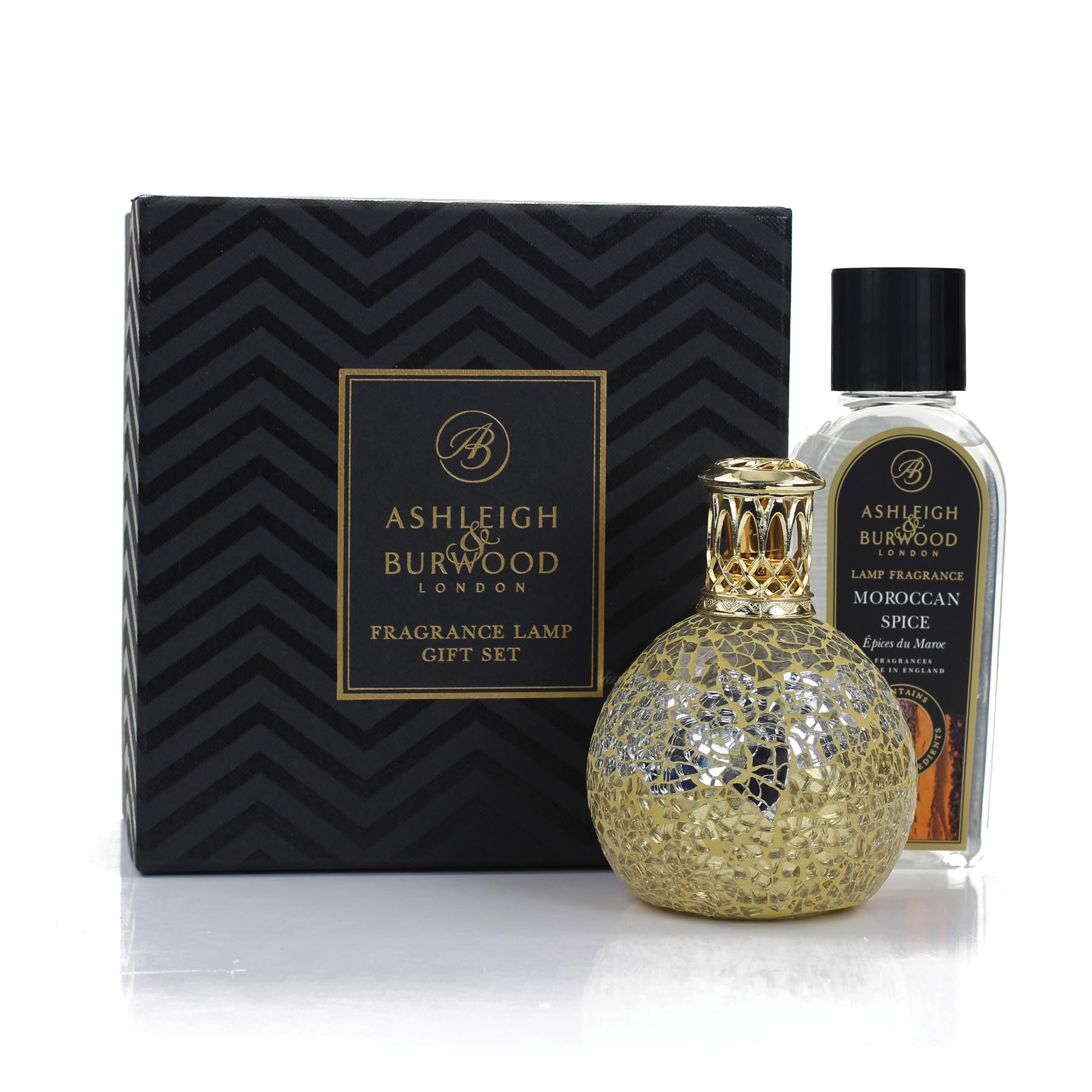 ASHLEIGH & BURWOOD - Gift Set Fragrance Lamp with Moroccan Spice Scent 250ml - Home Fragrance - Ornamental Design - Handcrafted Mosaic - Sandalwood, Nutmeg & Orange (Includes Little Treasure Lamp)