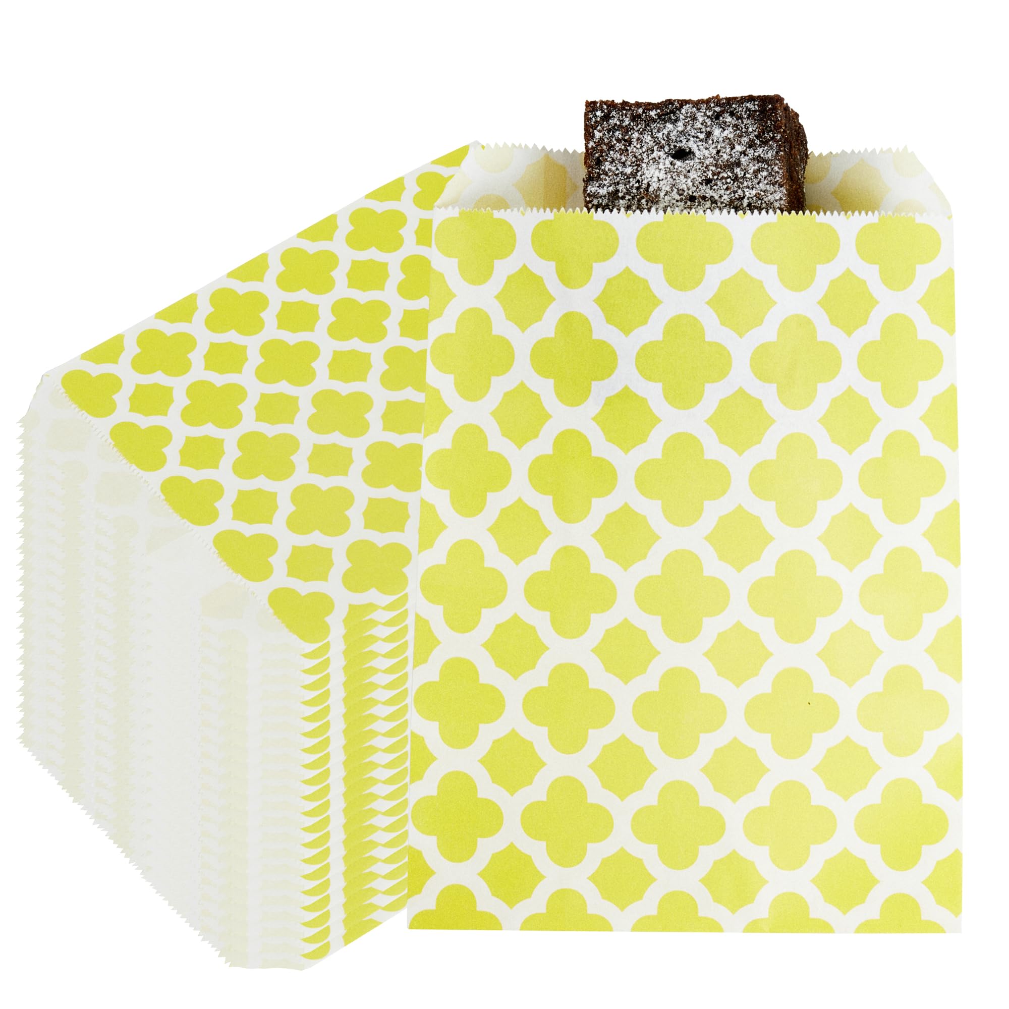 Disposable Paper Bags, Cookie Bags, Deli Bags, Bakery Bags - Yellow Asian Monogram - 7" x 5" - 100ct Box - Restaurantware