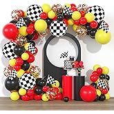 Race Car Balloon Garland Kit Red Black Yellow Latex Confetti Balloons Arch Black White Car Foil Balloons Flag for Baby Shower Cars Truck Party Decorations