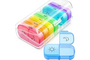 FEATY Weekly Pill Organizer 2 Times a Day with Same-Side Large Opening for Easy Filling & Retrieving, Color Tracking 7 Day AM PM Pill Box with Large BPA Free Pill Case for Vitamins, Fish Oils (Clear)