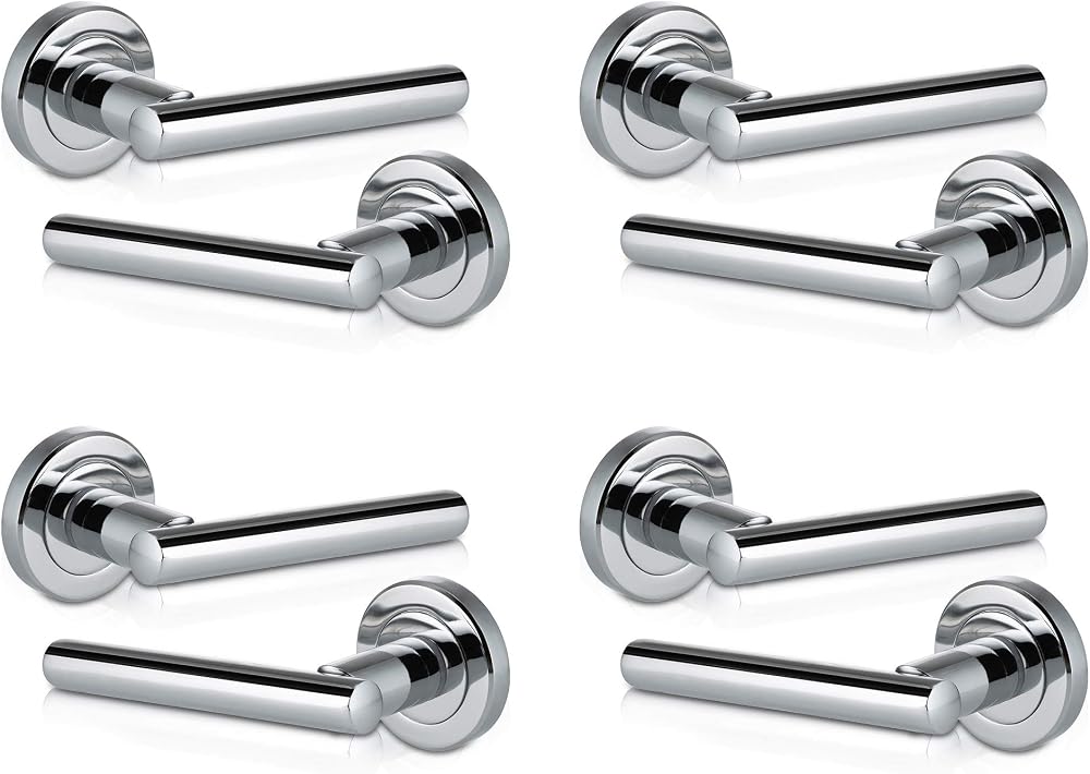 XFORT 4 Pack Door Handle on Rose Polished Chrome Internal Lever Handles