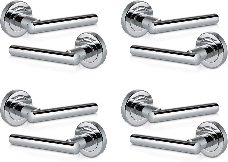 XFORT 4 Pack Door Handle on Rose Polished Chrome Internal Lever Handles