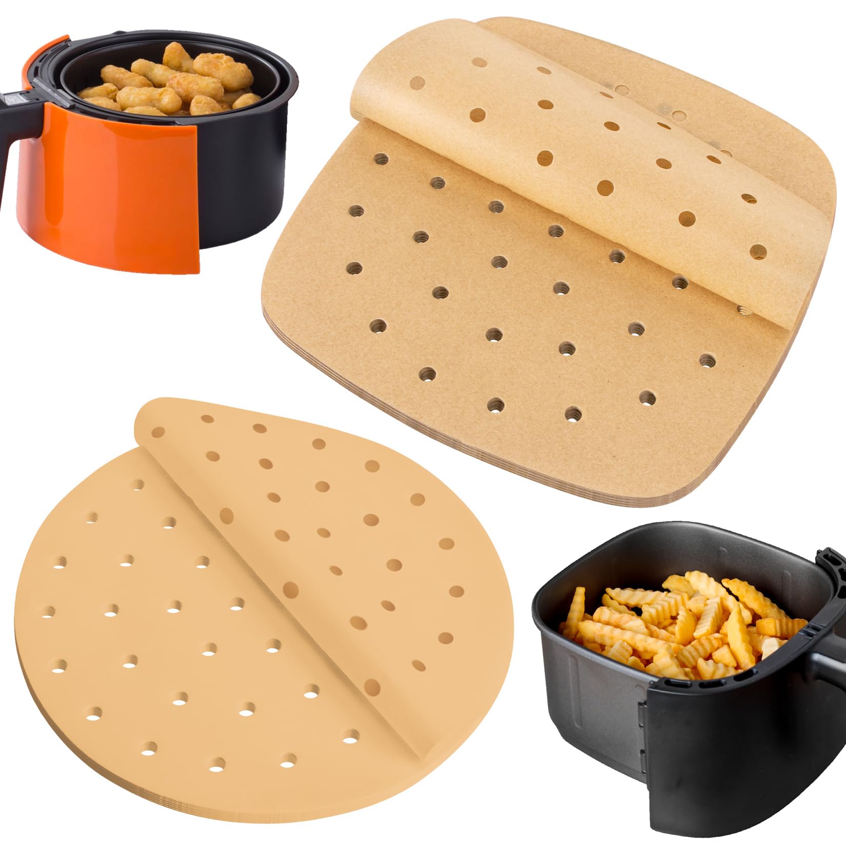 Photo 1 of 100 PCS Air Fryer Parchment Disposable Paper Liners - 8.5Inch 7.9Inch Perforated Air Fryer Liners, Parchment Paper Sheets for Airfryer Basket, Streamer, Toaster, Oven, Baking, Square and Round