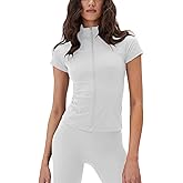 Lviefent Womens Lightweight Full Zip Active Running Track Jacket Workout Short Sleeve Top Slim Fit Yoga Sportswear