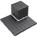 Goovilla Plastic Interlocking Deck Tiles, 9 Pack Outdoor Patio Flooring, 12"x12" Interlocking Decking Tile Outdoor All Weathe