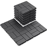 Goovilla Plastic Interlocking Deck Tiles, 9 Pack 12"x12", Dark Grey