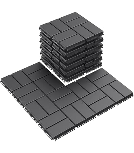 Rubberific Dual-Sided 16x16x3/4 Inch Rubber Paver Tile – Gray, 1 Tile, Made From 100% Recycled Rubber (Brick & Architectural Patterns)