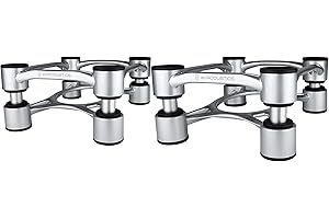 IsoAcoustics Aperta Series Isolation Speaker Stands with Tilt Adjustment: Aperta200 (7.8" x 10") Silver Pair