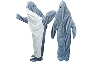 Deserthome Wearable Shark Blanket Onesie for Adult Hoodie, Super Soft Comfortable Shark Costume, Blue S