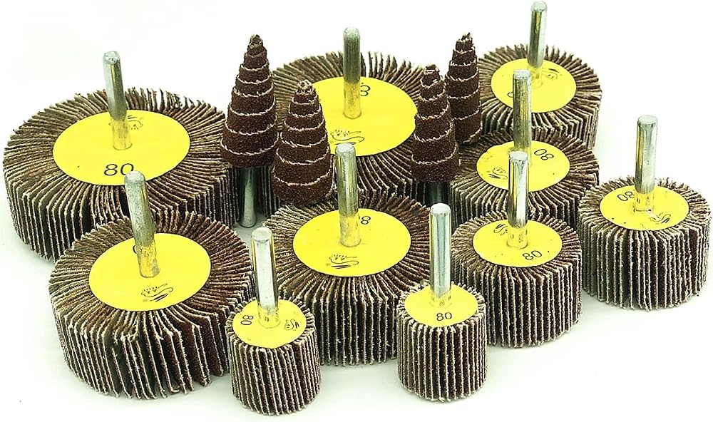 FEIHU 14 Pcs Flap Wheel Set 7 Sizes Ø80/60/50/40/30/25/16 80 Grit