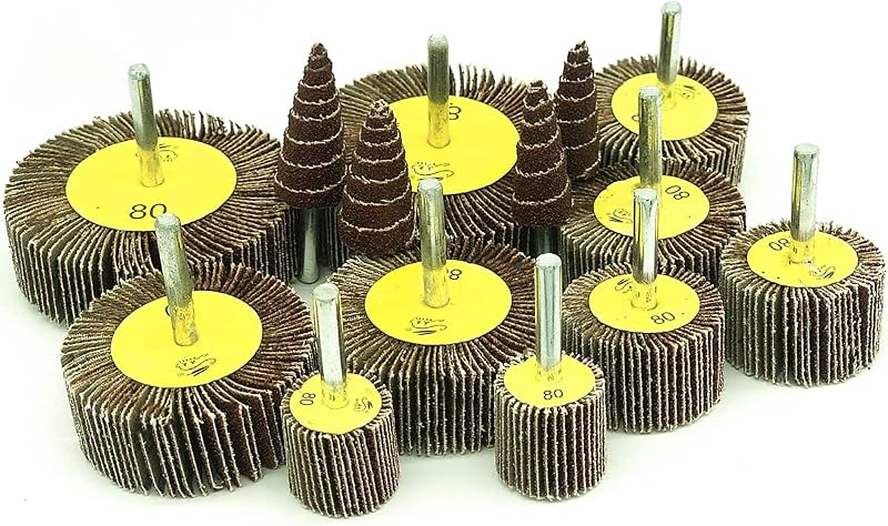 FEIHU 14 Pcs Flap Wheel Set 7 Sizes Ø80/60/50/40/30/25/16 80 Grit