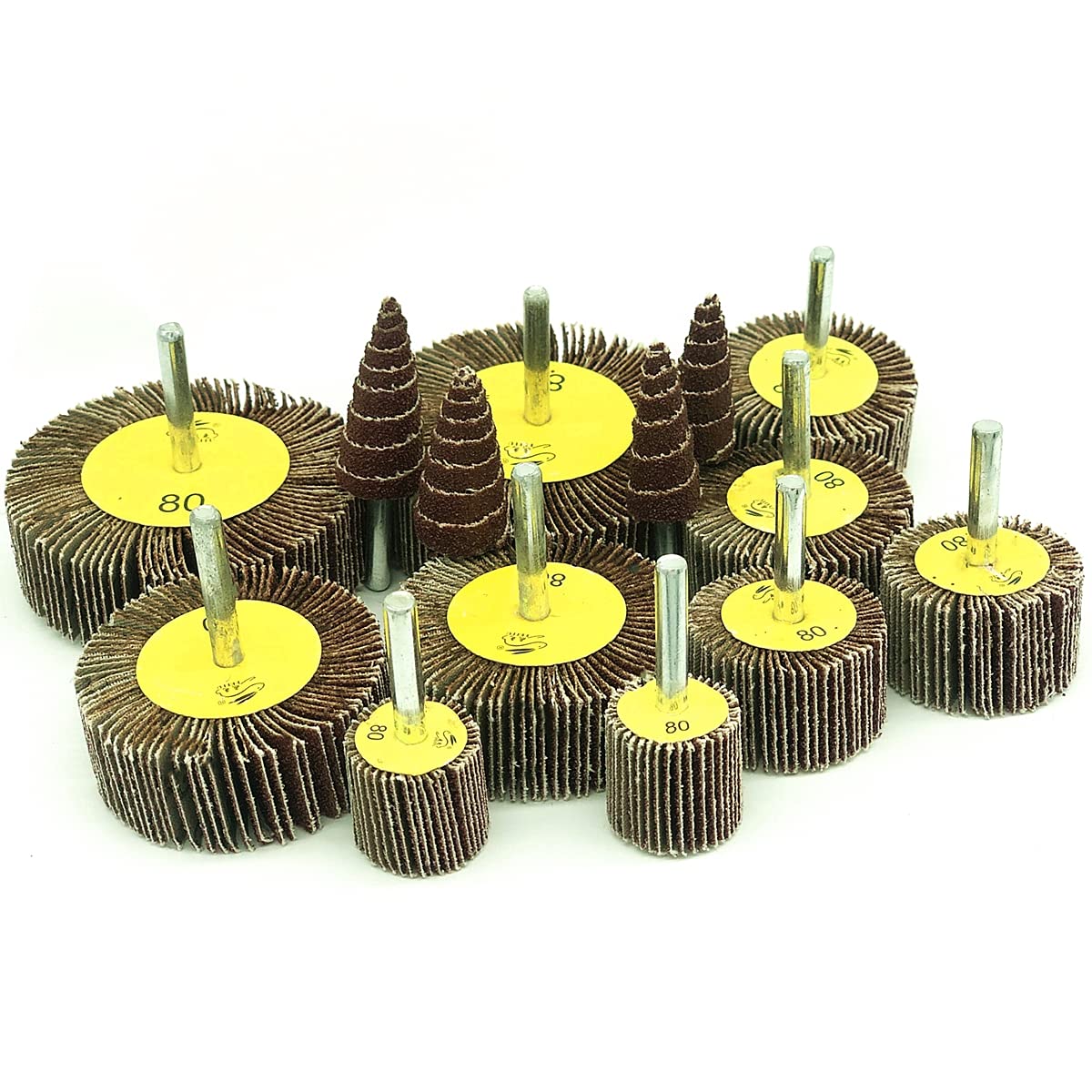 FEIHU 14 pcs Flap Wheel Set.Abrasive wheel set.Polishing disc 7 different sizes ร80/60/50/40/30/25/16 for Drills different materials, 80 grains electric drill rotary tool sandpaper drill