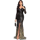 TOLEEN Women's Formal Sequin Bodycon Long Sleeve Prom Dresses Elegant Evening Party Maxi Dresses