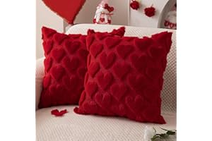 DFXSZ Valentines Pillow Covers 18x18 inch Set of 2 Valentines Day Decoration Red Heart Soft Plush Faux Fur Jacquard Throw Pillows for Bedroom Sofa Holiday Festivals Home Decor PTK017A18