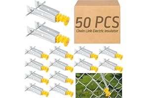 Tondiamo Chain Link Insulator Electric Fence Stainless Steel Insulator T Post Extender Wire Holders for Chain Link and Studded T & U-posts Tubing(Yellow,50 Pcs)