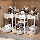 Sevenblue 3 Pack Under Sink Organizers, 2-Tier Multi-Use Kitchen and Bathroom Organizers and Storage with Sliding Drawers,Bathroom Cabinet Organizer (White, 14.8 Inch)