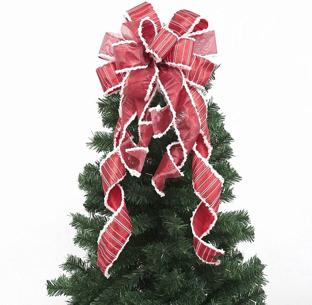 Bows & Ribbons - Christmas Tree Topper Decorative Bow Gift Bow Farmhouse Wreath Bows Christmas Bows for Christmas Tree Ornaments Xmas Holiday Party Decorations, 34 x 12 Inch