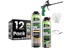 Sprayman Orange Fire Stop Expanding Spray Foam - (12x20oz) Professional Gun Use Polyurethane Foam for Electrical Outlets & Water Pipes, B2 Fire Rated - Gun Included - 12 Pack