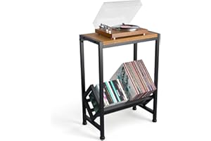 Tzechkii Vinyl Record Storage Rack, Record Player Stand Black Metal, Curved Baffle Protection Record Holder - Storage Up to 55 LP, Organize Albums/Books/Magazines/Files (Record Player Stand)