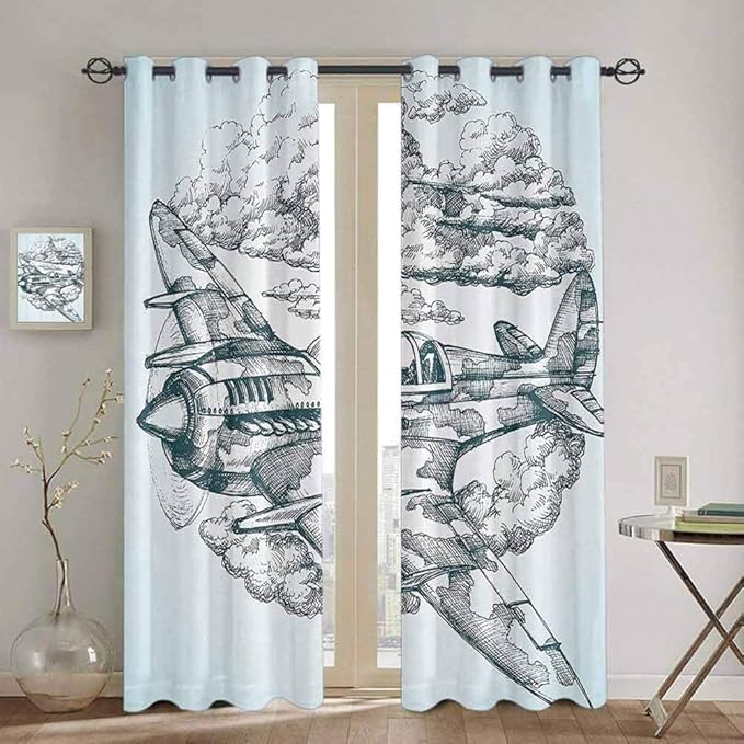 SONGDAYONE Fabric Curtain Airplane Decor Collection Cafe