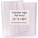 Transfer Tape for Vinyl - 12 in X 16.4 Ft Clear Vinyl Transfer Paper Roll with Red Alignment Grid for Crafts,Decals,Walls,Doors,Windows