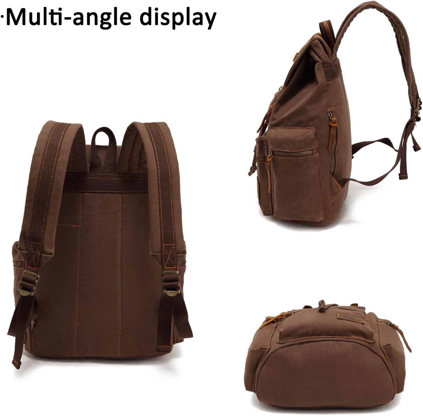 FANDARE Vintage Backpack 15.6 Inch Laptop College Bag Work Travel Hiking Daypack Canvas, Brown B - Image 4