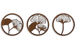 Ginkgo Leaves Wood Wall Art Gift for the Home, Set of 3 Floral Wood Wall Decor Over the Bed, Large Botanical Wooden Wall Art,