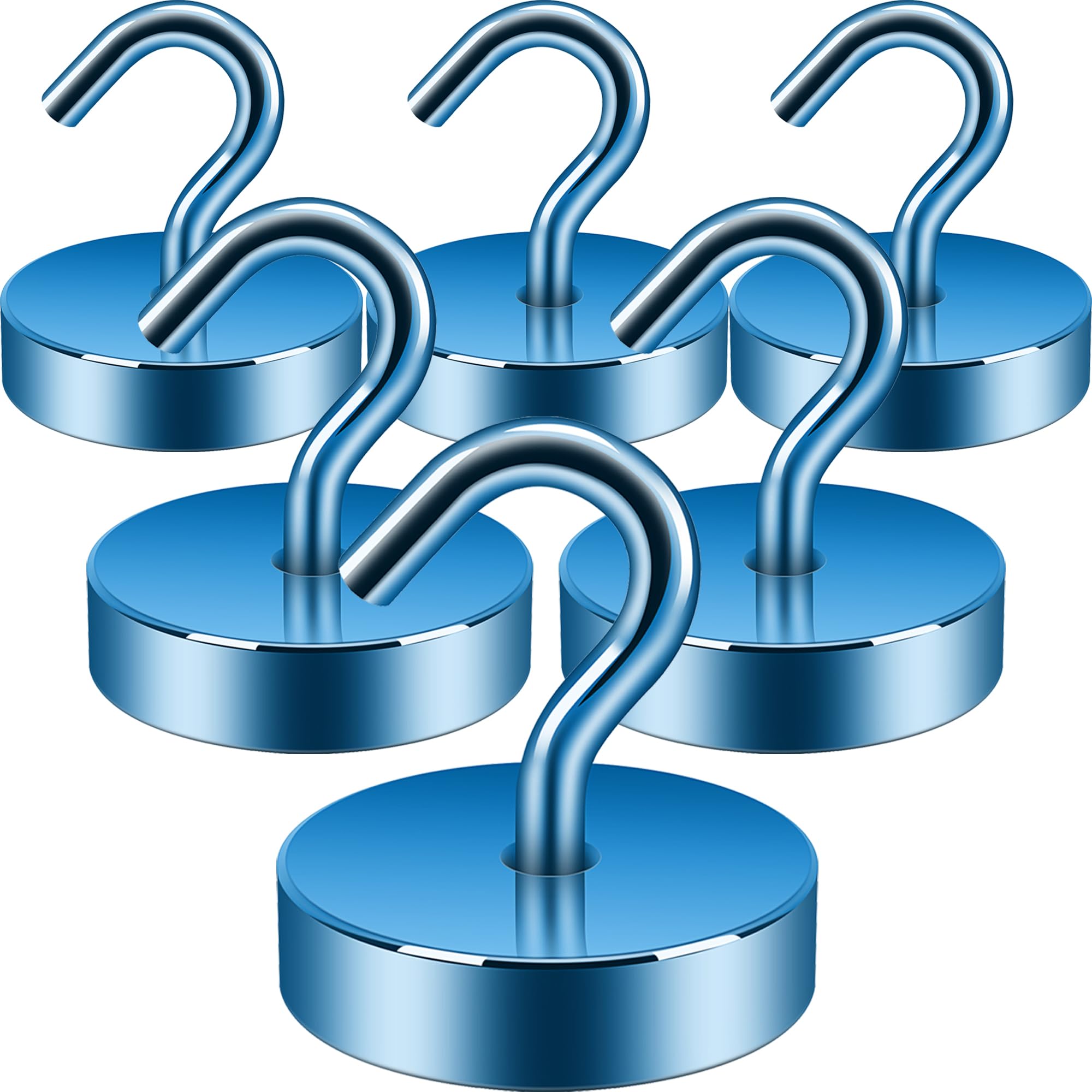 Neosmuk 60lb+ Extra Strong Magnet with Hook for Fridge,Heavy Duty Cruise Hook for Ceiling,Small Magnetic Holder for Van, Tool(RoyalBlue, Pack of 6)